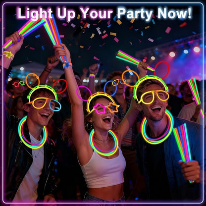 647PCS Glow Sticks, Glow in the Dark Party Favors New Year Eve Christmas Party Supplies for Adults Glow Sticks Bulk & Connectors Light Up Glasses Headbands Bracelets Necklace for Christmas Accessories