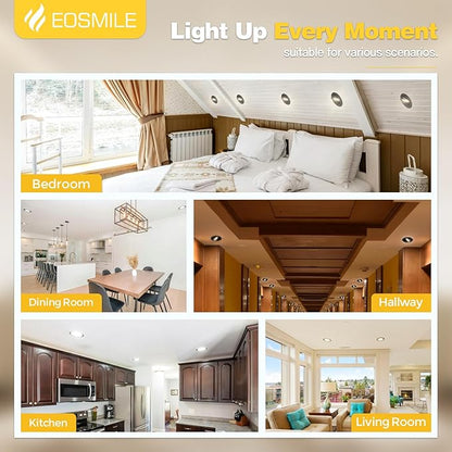 4 Inch 12 Pack Black Gimbal LED Recessed Lighting,2700K 3000K 3500K 4000K 5000K 5Color Selectable, 12W 1100LM CRI90+, 360°&90°Adjustable Eyeball Directional Wafer, ETL&FCC