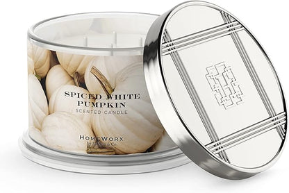Spiced White Pumpkin 18 oz 4-Wick Candle by HomeWorx | Cozy Aromatherapy | Long-Lasting Fragrance | Winter Home Decor Essential