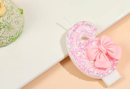 Number 16 Candle Pink Sequins and Bowtie 16th Cake Topper, 16 Birthday Candle for Girls Pastel Sweet Theme Birthday Party or Adults Milestone Age Decoration