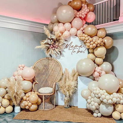 Boho Balloon Arch Kit,122Pcs Dusty Pink Mustard Yellow Metallic Rose Gold Apricot Nude Pastel Balloons for Boho Bridal Wedding Fall Baby Shower Engagement Anniversary Birthday Party Decorations
