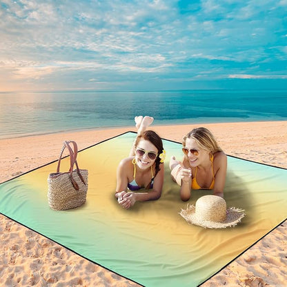 Beach Blanket Waterproof Sandproof Beach Mat 79" X 83"/10'x9'for 2-8 Adults Quick Drying Outdoor Picnic Mat Beach Accessories for Travel, Camping, Hiking