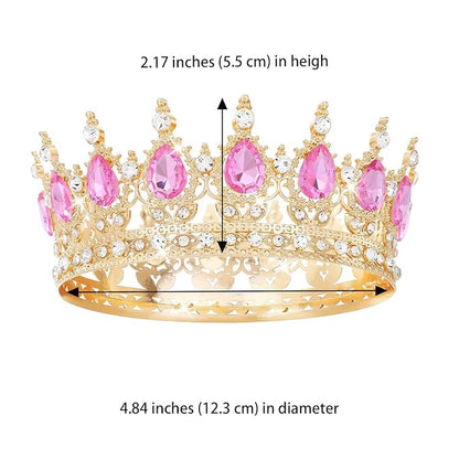 Pink Crown for Women Crystal Tiara and Queen Crown for Girl Wedding Headband for Bride Hair Accessories for Costume Birthday Party Cake Decoration Prom