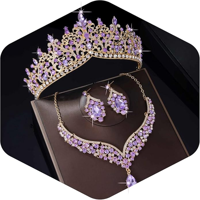 Kamirola Tiaras and Crowns for Women,Tiaras Earrings Necklace, Crystal Bridal Jewelry Set, Costume Party Halloween Prom Pageant Jewelry for Women TR80