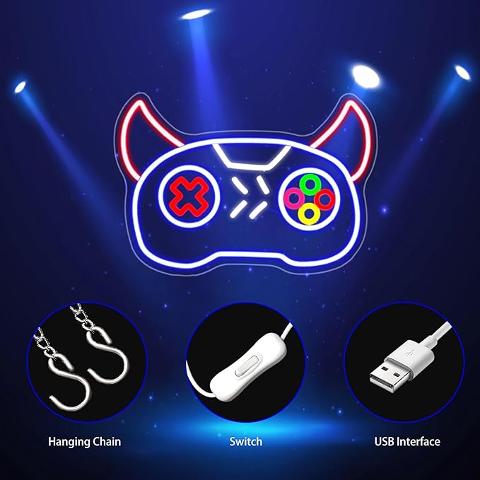 Game Neon Sign, Neon Signs for Wall Decor LED Gaming Room Light Up Signs Home Decor for Bedroom Club Party Bar Shop USB Operated