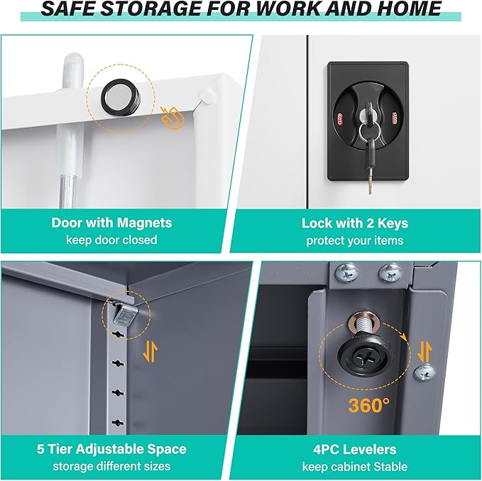 SISESOL Storage Cabinet with Doors and Shelves,71" Metal Storage Cabinet with Lock Door Adjustable Shelf, Steel Lockers for Office, Home,School,Kitchen,Garage Tool Utility Cabinet