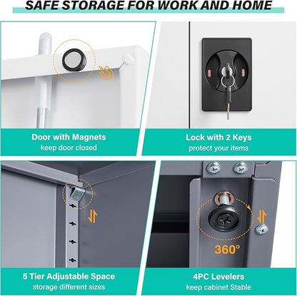 Wide & Deep Metal Storage Cabinet with Shelves,72 inch Tall Garage Storage Cabinet with Lock,Gray White Metal Cabinets with Locking Doors,Large Steel Lockable Cabinets for Home,Office,Shop,Garage