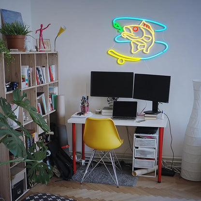 Fishing Neon Sign Dimmable Fish Neon Light for Wall Decor LED USB Powered Fishing Hook Lights for Fishing Gear Store Yacht Man Cave Living Room Boys Gifts(Multicolor 15.7‘’*12.4‘’）