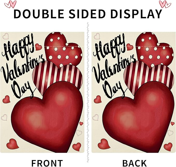 Valentines Day Garden Flag 12x18 Inch Double Sided Love Heart Small Seasonal Valentine’s Day Flag Yard Outdoor Flag Decoration