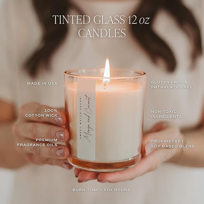 Sweet Water Decor Citrus Calm Scented Soy Candles – Lemon, Orange, Eucalyptus, Parsley, Lavender, Sage – Fresh & Calming Aroma – 50 Hour Burn – 12oz Tinted Glass Jar for Home Decor and Bedroom Decor