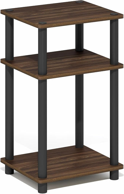 Furinno Turn-N-Tube Side Table, 3-Tier End Table with Open Shelf, Toolless Assembly Night Stand, Bedside Table, for Living Room, Bedroom, Brown Walnut