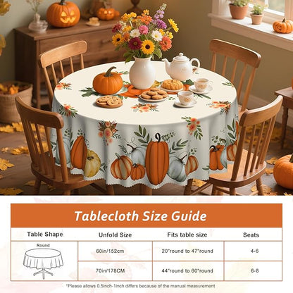Eikione Fall Tablecloth 60Inch, Round Pumpkin Tablecloth, Thanksgiving Table Cover for Party Dining Picnic Table Decorations