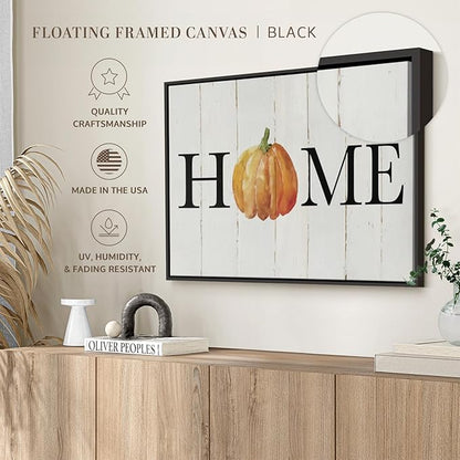 Elephant Stock Home Pumpkin Wall Art - Horizontal Floating Framed Canvas - 1-Piece Living Room Wall Decor - Rural Watercolor Canvas Print - Beige and Black Decor for Wall - by Carol Robinson - 40" X 27"