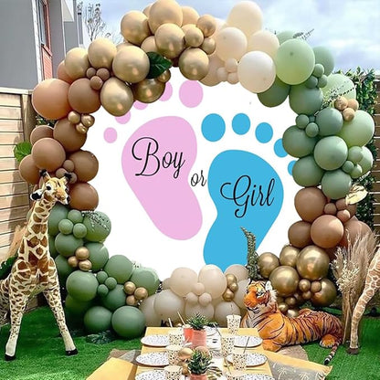 OERJU Round Gender Reveal Backdrop Cover, Blue, 7.2ft Diameter, Polyester, Includes Only Backdrop, Perfect for Baby Shower, Pregnancy Surprise Party Decorations
