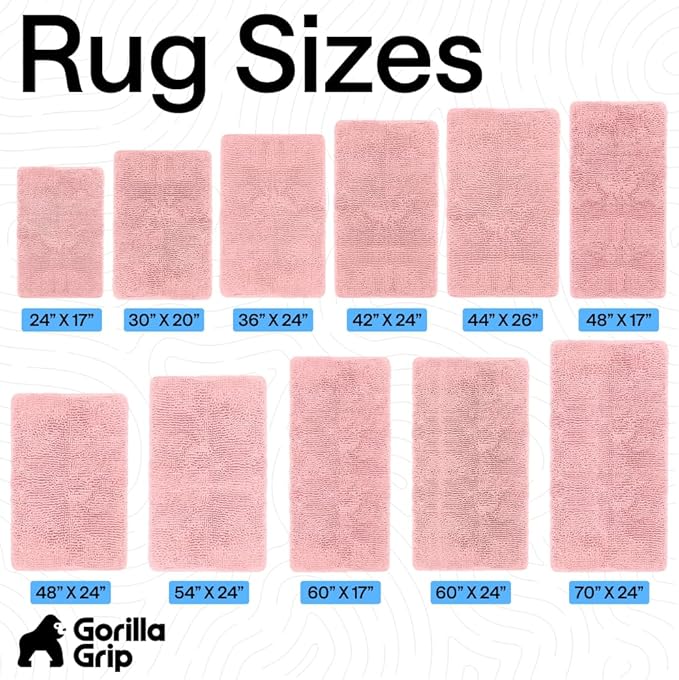 GORILLA GRIP Bath Rug Mat 36x24, Soft Absorbent Chenille, Quick Dry Microfiber Mats, Rubber Backing Washable Shower Floor Rugs, Bathmat Runner, US Designed Bathroom Home Decor Accessories Light Pink