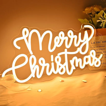 SYLHOME Merry Christmas LED Neon Light Sign Tree Bedroom Living Room Desk Window Wall Decor Sign Shop Bar Office Christmas Party 5V USB Night Light Indoors 15.75"X8.3"