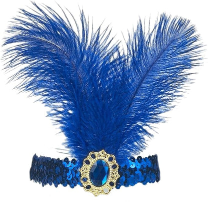 Feather Headpiece Sequins Headbands 1920s Flapper Showgirl Headpieces for Women Girls Carnival Party Accessories