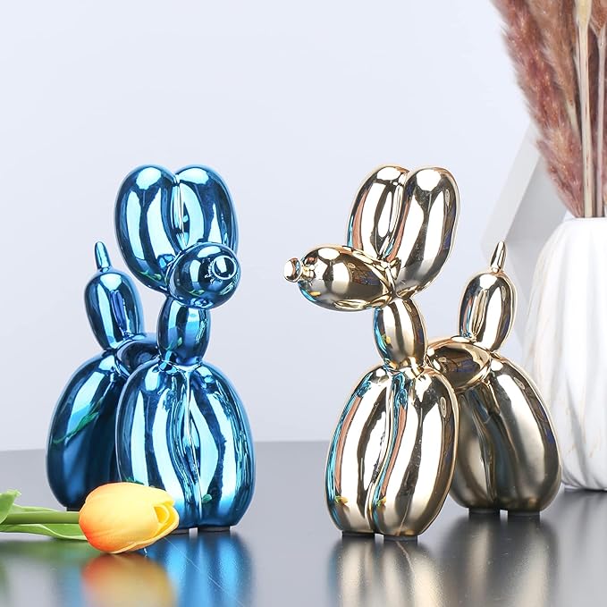 Silver Balloon Dog Decor - Animal, Shelf, Preppy Room, Cute Statue, Modern Sculpture, Gold Decorations, Small Figurines