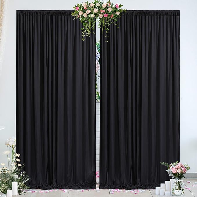 10 x 10 FT Black Backdrop Curtains for Parties, 10ft Long Curtains for Backdrop Wrinkle-Free Polyester Black Photo Drapes Soft Fabric with Rod Pockets for Birthday Wedding Ceremony Prom Events RIP