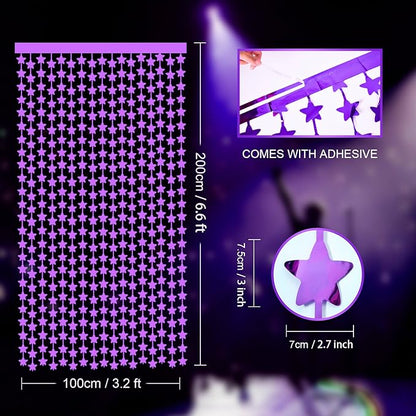 LOLStar 2Pack Purple Glitter Stars Birthday Decorations 3.3X6.6ft Each Lilac Purple Star Backdrop Foil Fringe Curtains for Girl, Graduation Engagement Wedding Baby Shower Disco Anniversary Party Decor