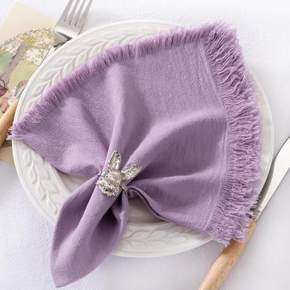 12 Pack Purple Cotton Linen Napkins with Fringe Christmas Cloth Napkins Set of 12 Boho Handmade Holiday Napkins Bulk for Wedding Bridal Baby Shower Xmas Dinner Table Parties, 17 x 17 Inches