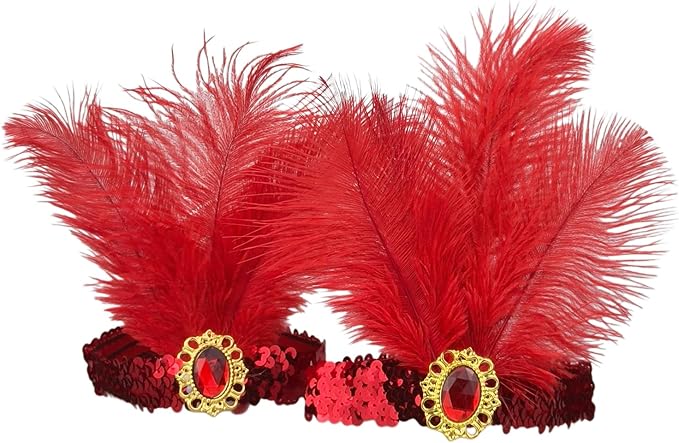 Feather Headpiece Sequins Headbands 1920s Flapper Showgirl Headpieces for Women Girls Carnival Party Accessories