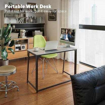 WOHOMO Folding Desk, Small Writing Desk 39.4", Space-Saving Foldable Laptop Table Writing Workstation for Home Office, Easy Assembly, Grey