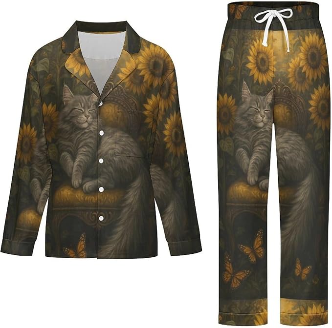 Lemons Leaves Ceramic Style Womens Pajama Set Long Sleeve Pajamas Top And Pants Soft Loungewear Pjs Sets