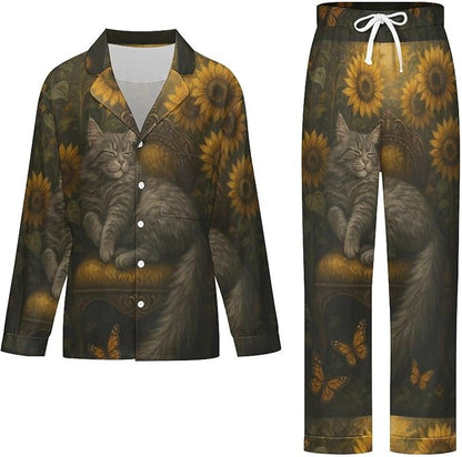 Lemons Leaves Ceramic Style Womens Pajama Set Long Sleeve Pajamas Top And Pants Soft Loungewear Pjs Sets