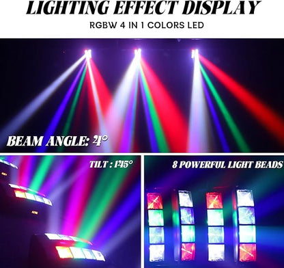 Mini Spider Moving Head Light 8x5W Beam LED Stage Lights RGBW Sound Activated DMX-512 Control for DJ Party Bar Disco Show Wedding Event Stage Lighting