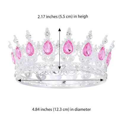 Pink Crown for Women Crystal Tiara and Queen Crown for Girl Wedding Headband for Bride Hair Accessories for Costume Birthday Party Cake Decoration Prom