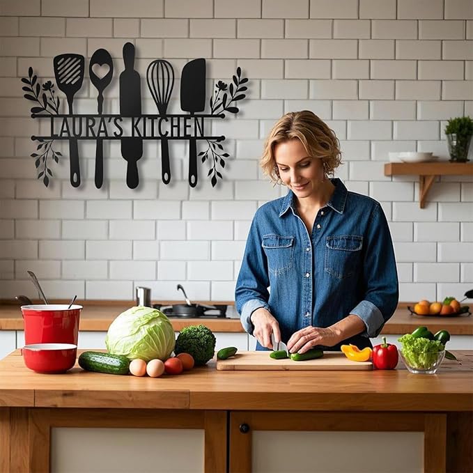Personalized Kitchen Signs Wall Decor - Custom Metal Name Sign, Custom Rustic Kitchen Decor, Metal Wall Art Gift for Mothers Day, Mom, Mother, Grandma or Chef, Housewarming, Home Decor