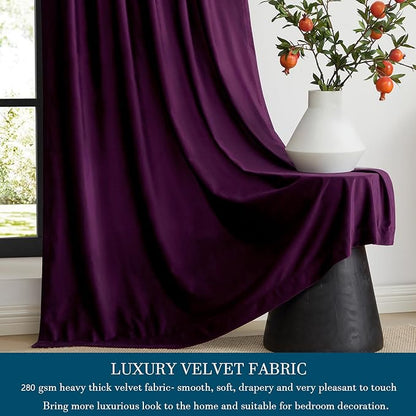 PRIMROSE Purple Velvet Curtains 84 inch Long for Living Room,Set of 2 Panels Blackout Rod Pocket Back Tab Window Treatment Room Darkening Heavy Decorative Curtains Drapes for Bedroom