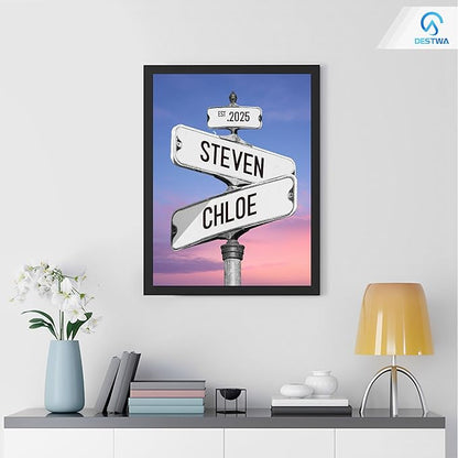 Personalized Vintage Street Sign For Couples, Custom Street Sign Canvas Poster Wall Art With Names, Gift For Valentine