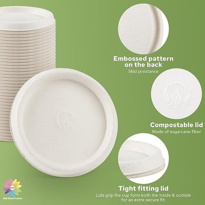 Mat Board Center, 4 oz Bagasse Compostable Cup Lids,Sugarcane Fiber Material, White, 2000-Pack