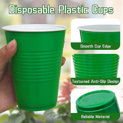 200 Count Green Plastic Cups - Green Disposable Cups for Party Birthday Picnics Christmas (16 oz)