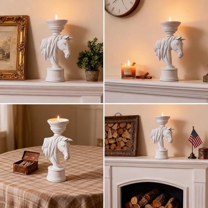 12'' Horse Candle Holder – Rustic Equestrian Stallion Figurine Stand, Farmhouse Western Decor for Table, Mantel, Entryway – Unique Gift for Horse Lovers