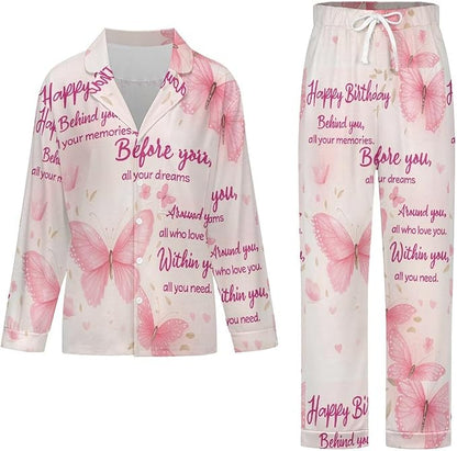 Lemons Leaves Ceramic Style Womens Pajama Set Long Sleeve Pajamas Top And Pants Soft Loungewear Pjs Sets