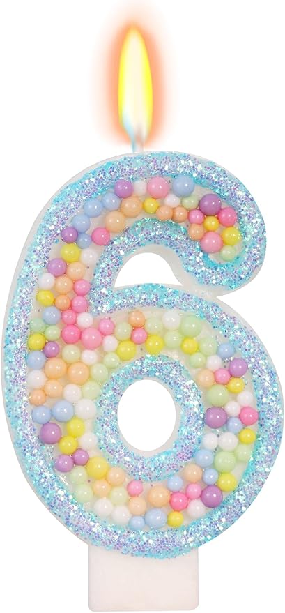 Birthday Candles - Number 6 Candle, Colorful Macaron Candles for Boys/Girls, Blue Cake Decorations, Blue Birthday Decorations, Theme Party Supplies