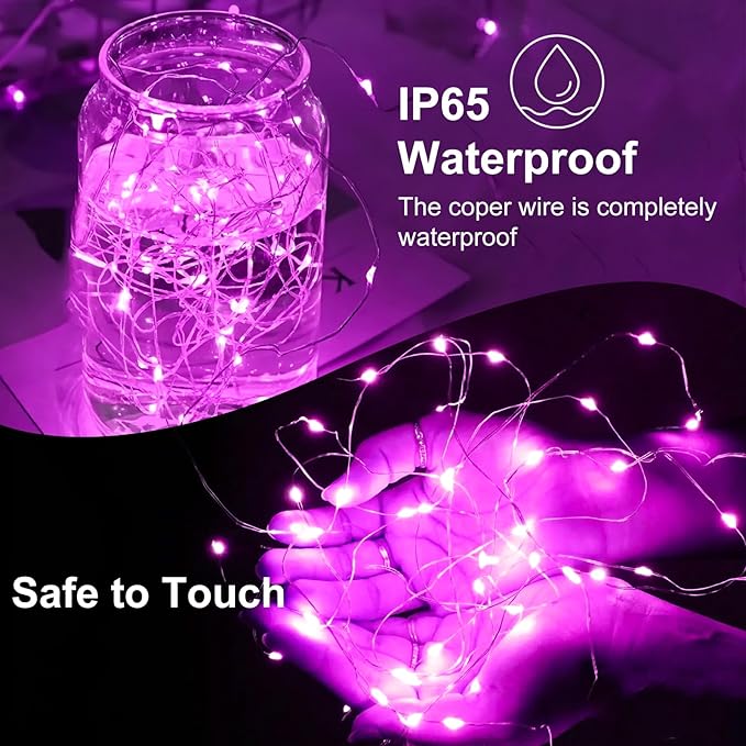 Fairy Lights,Silver Wire String Lights Waterproof,Battery Operated 7FT 20LED Firefly Starry Moon Lights for DIY Christmas Wedding Party Bedroom Decor (Pink, 12 Pack)