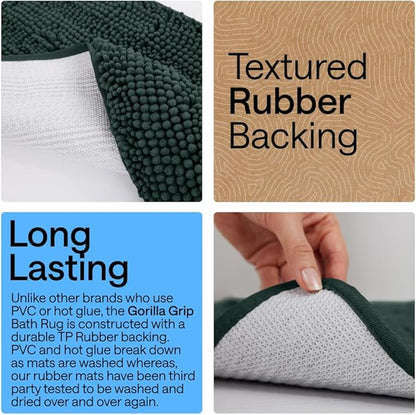 GORILLA GRIP Bath Rug Mat 44x26, Soft Absorbent Chenille, Quick Dry Microfiber Mats, Rubber Backing Washable Shower Floor Rugs, Bathmat Runner, US Designed Bathroom Decor Accessories Hunter Green