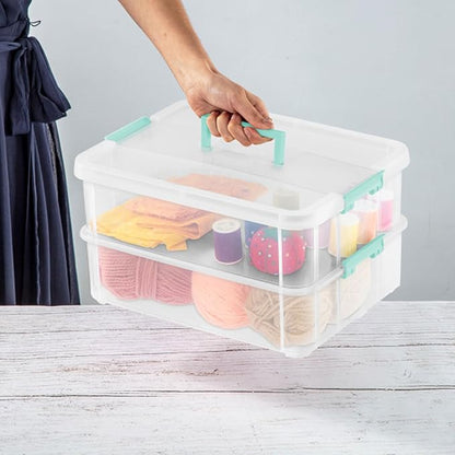 STERILITE Convenient Home 2-Tier Layer Stack Carry Storage Box, Clear 12-Pack 12 X 1