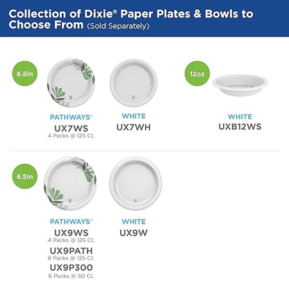Dixie 8 1/2 Inch Medium-Weight Disposable Paper Plates, Pathways, 300 Count, Bulk Case, 6 Packs/50 Count Per Pack, (Georgia-Pacific #UX9P300)