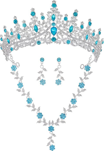 Kamirola Tiaras and Crowns for Women,Tiaras Earrings Necklace, Crystal Bridal Jewelry Set (TR48)