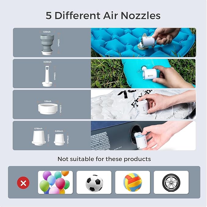 FLEXTAILGEAR Tiny and Portable Air Pump Ultra-Mini Pump with 1300mAh Battery USB Rechargeable to Inflate Deflate for Pool Floats, Air Bed, Air Mattress Swimming Ring, Vacuum Storage Bags