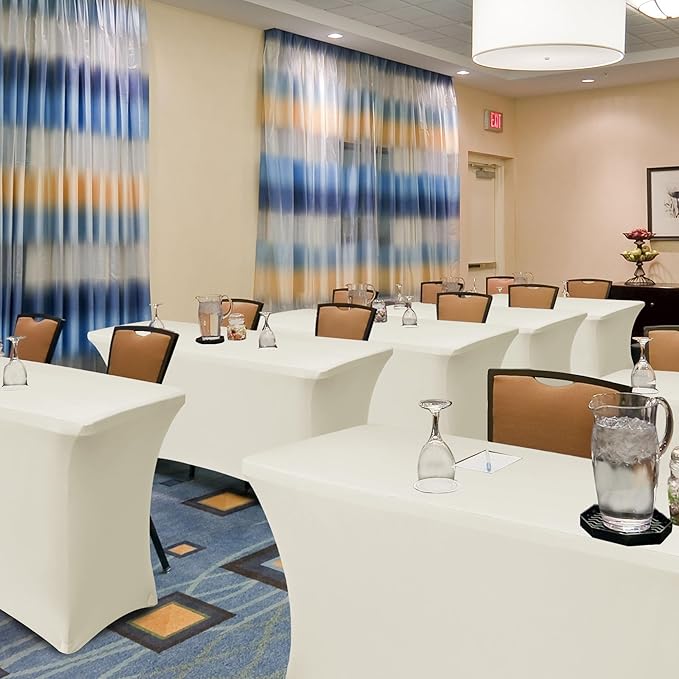 Spandex Table Cover Fitted 4ft Rectangular Tables-8 Pack Cream Stretch Table Clothes-Stretchable Folding Tableclothes for Party, Vendor Booth Display, Banquet Buffet Event, Craft Trade Show
