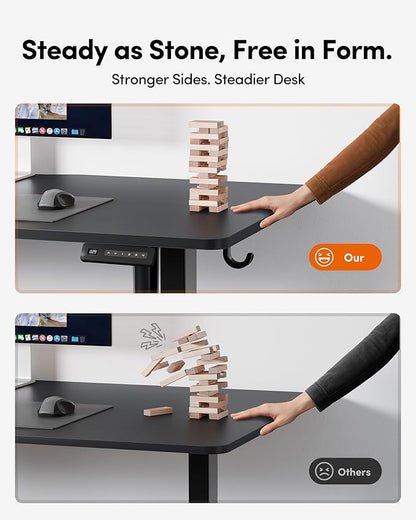 FEZIBO 60 x 24 Inchs Electric Standing Desk, Height Adjustable, Sit Stand Up, Computer Office Desk with Splice Board, Black Frame/Black Top