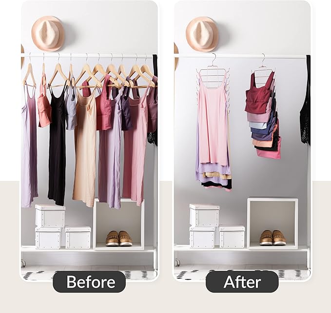 ZEDODIER Tank Top Hanger Space Saving, Bra Hangers for Closet Organizer, Hanging Bra Organizer Tank Tops Holder with 8 Hooks, Closet Organizers and Storage Small Space Solutions, Rose Gold