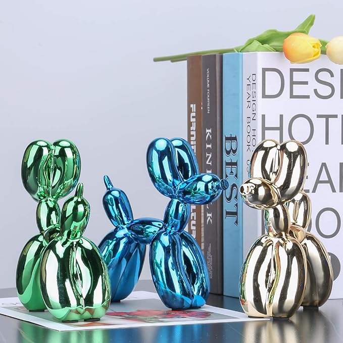 Blue Balloon Dog Decor,Balloon Animal Decor,Shelf Decor Preppy Room Decor,Cute Statue Home Decor, Bedroom Modern Sculpture Desk Decor,Office Gold Decorations Small Figurines