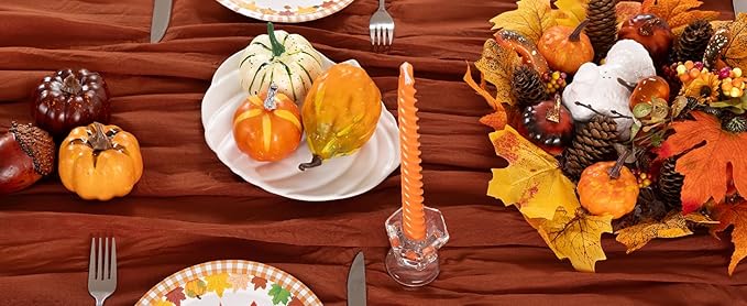 Terracotta Cheesecloth Table Runner Burnt Orange 12 Pack Christmas Table Runners 120 Inches Rust Cheese Cloth Table Decor for Xmas Holiday Season Parties Wedding Bridal Baby Shower Party